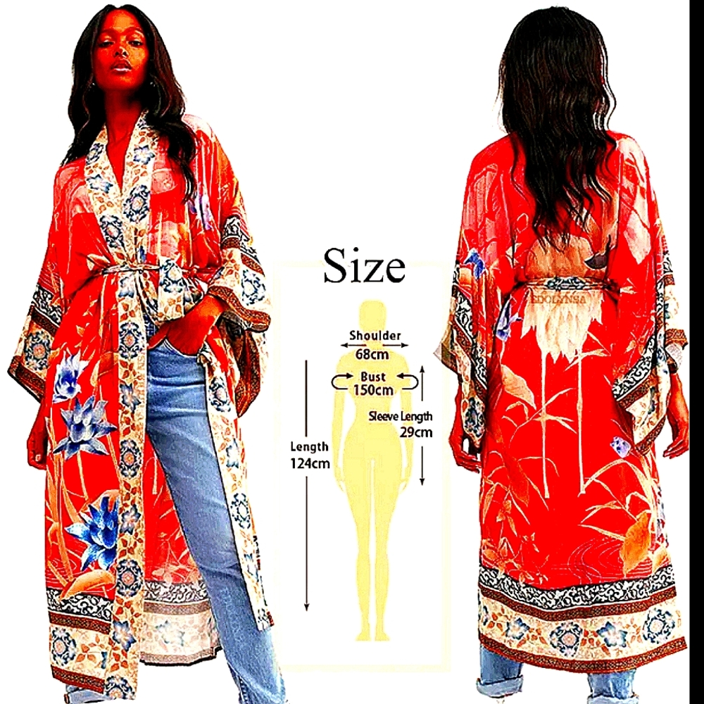 NWT Long Kimono w/belt  Cover Up/Beach/Maternity . One size